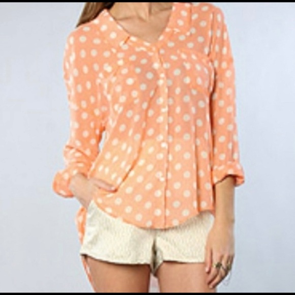 Free People Tops - Free People Polk A Dot Sheer High Lo Button Down